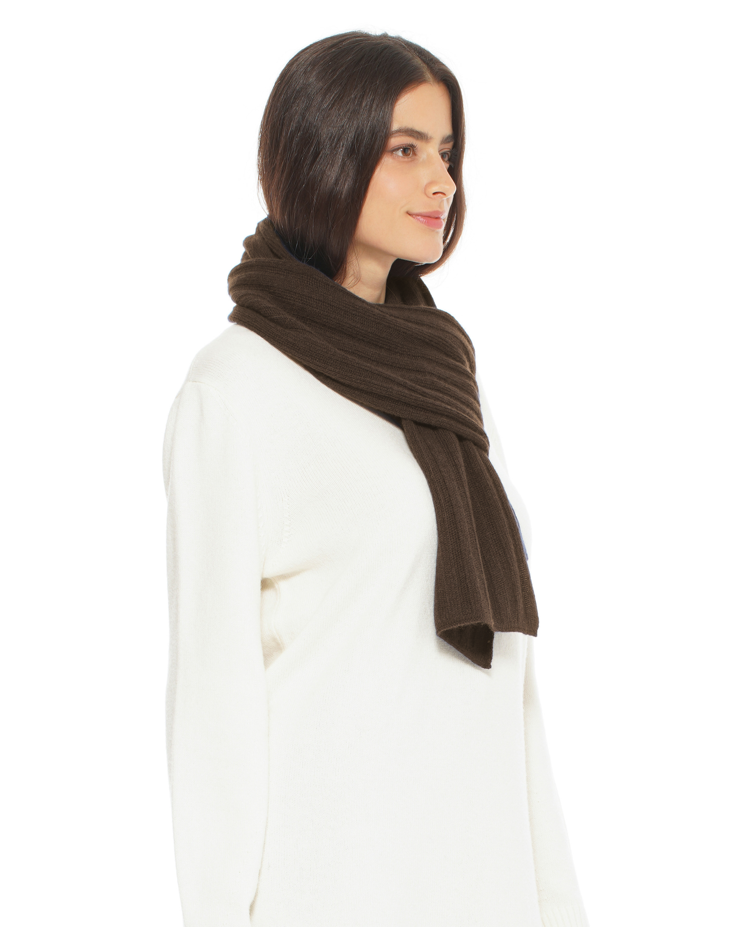 Women's Pure Cashmere Ribbed Scarf Coffee