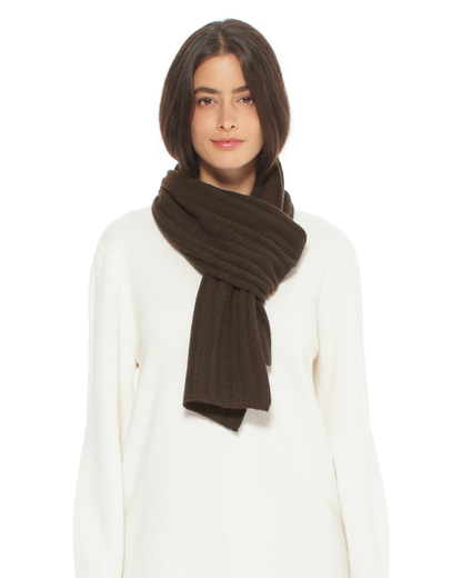 Women's Pure Cashmere Ribbed Scarf Coffee