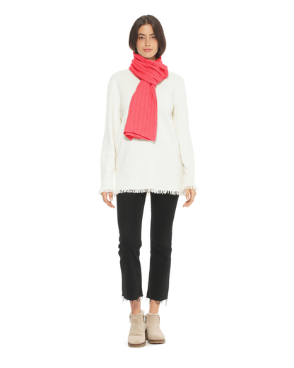 Women's Pure Cashmere Ribbed Scarf Coral Red
