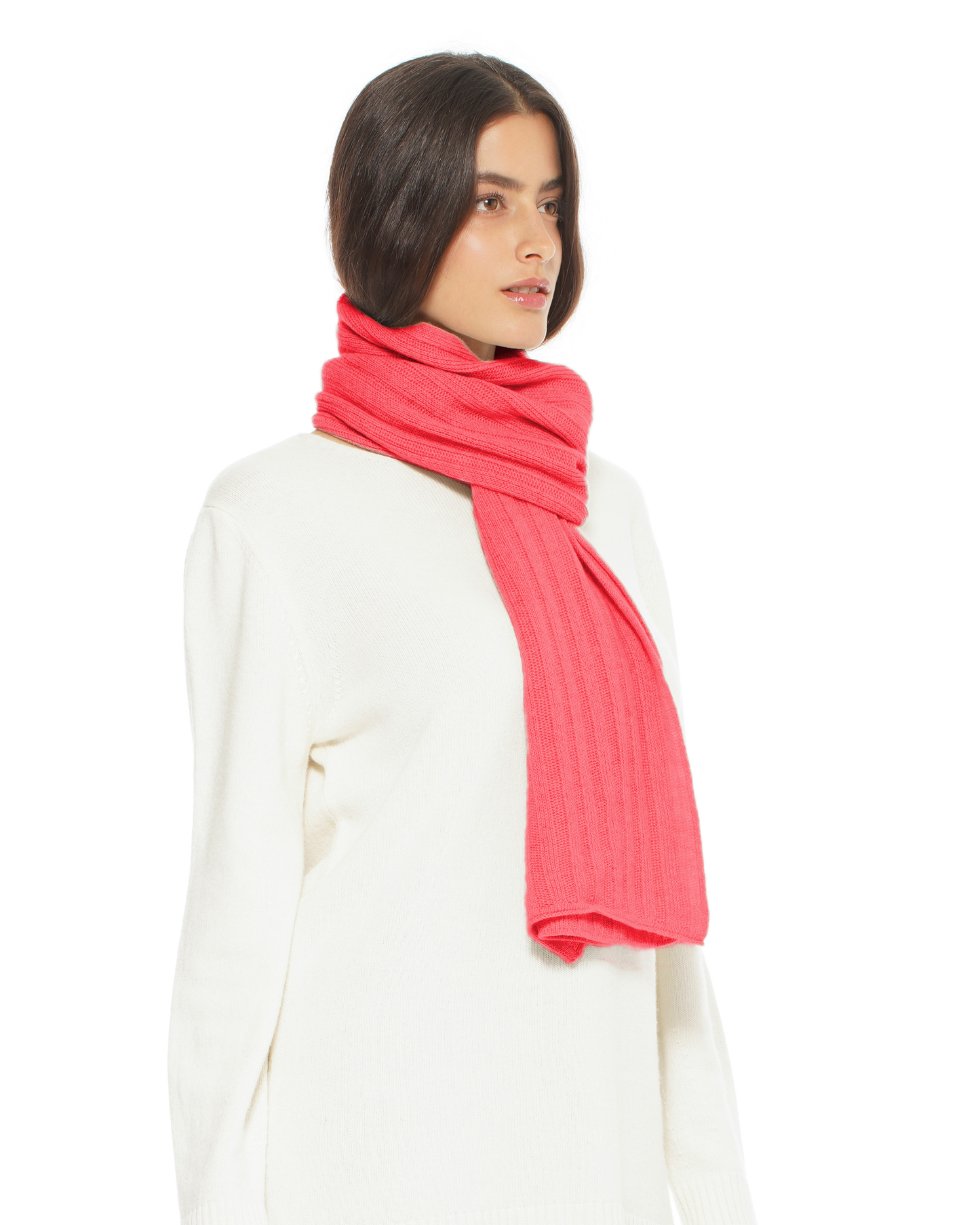 Women's Pure Cashmere Ribbed Scarf Coral Red