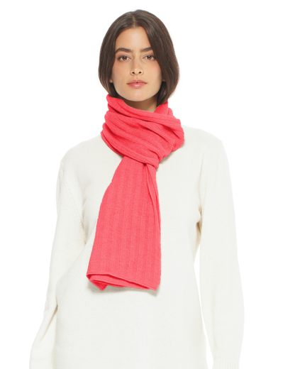 Women's Pure Cashmere Ribbed Scarf Coral Red