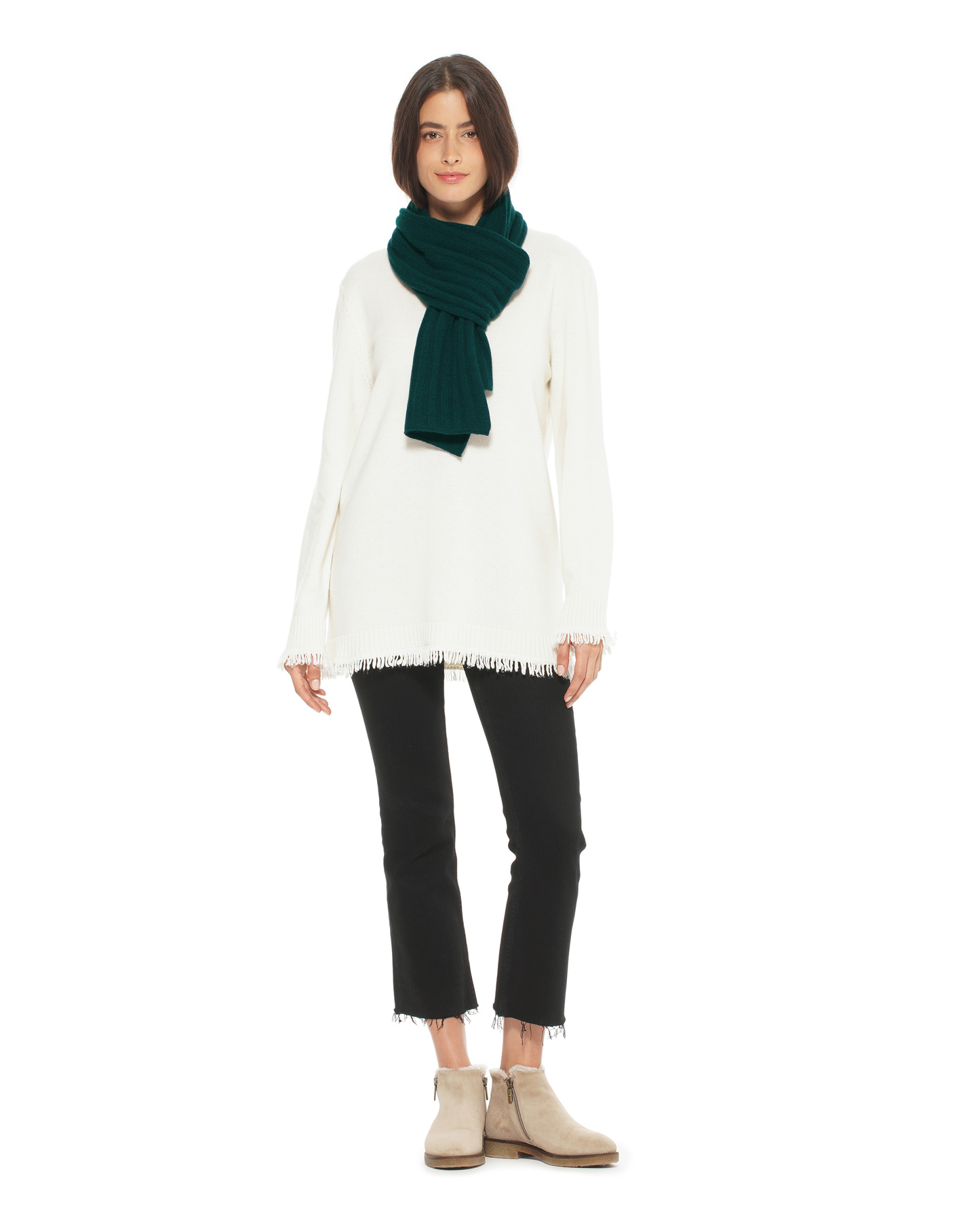 Women's Pure Cashmere Ribbed Scarf Forest Green