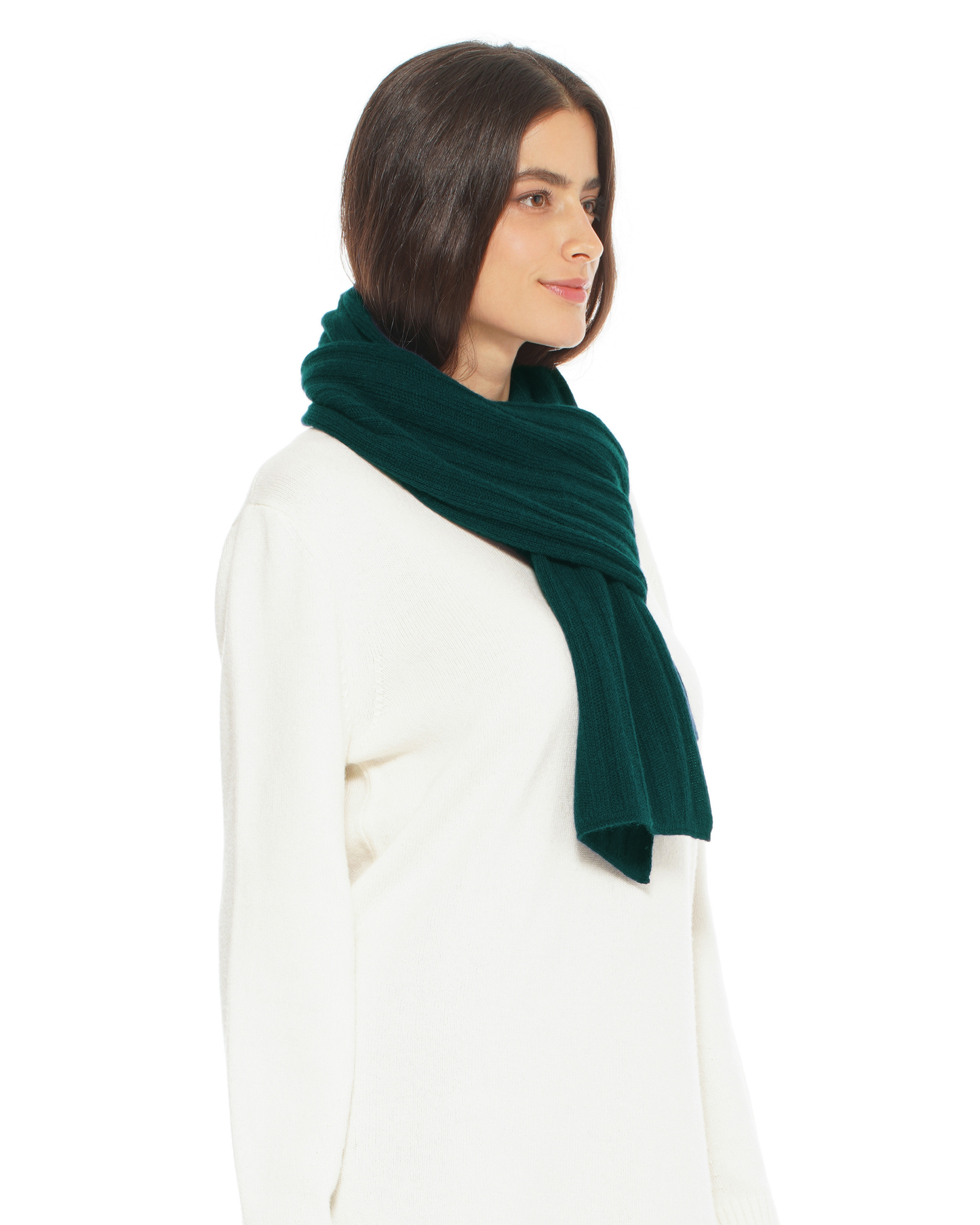 Women's Pure Cashmere Ribbed Scarf Forest Green