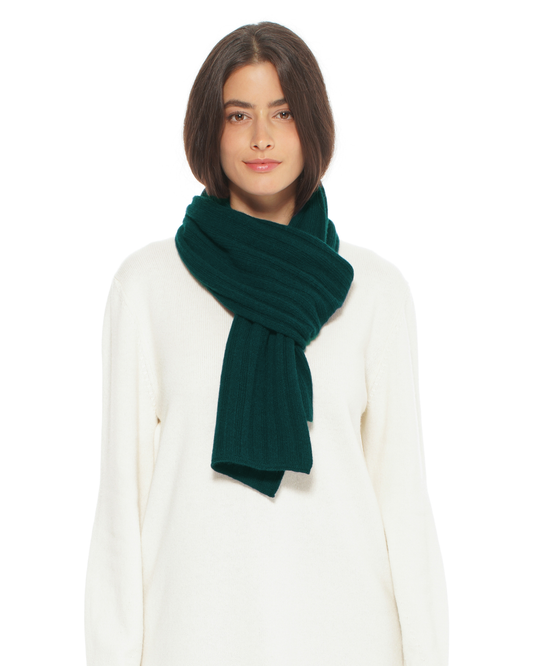Women's Pure Cashmere Ribbed Scarf Forest Green