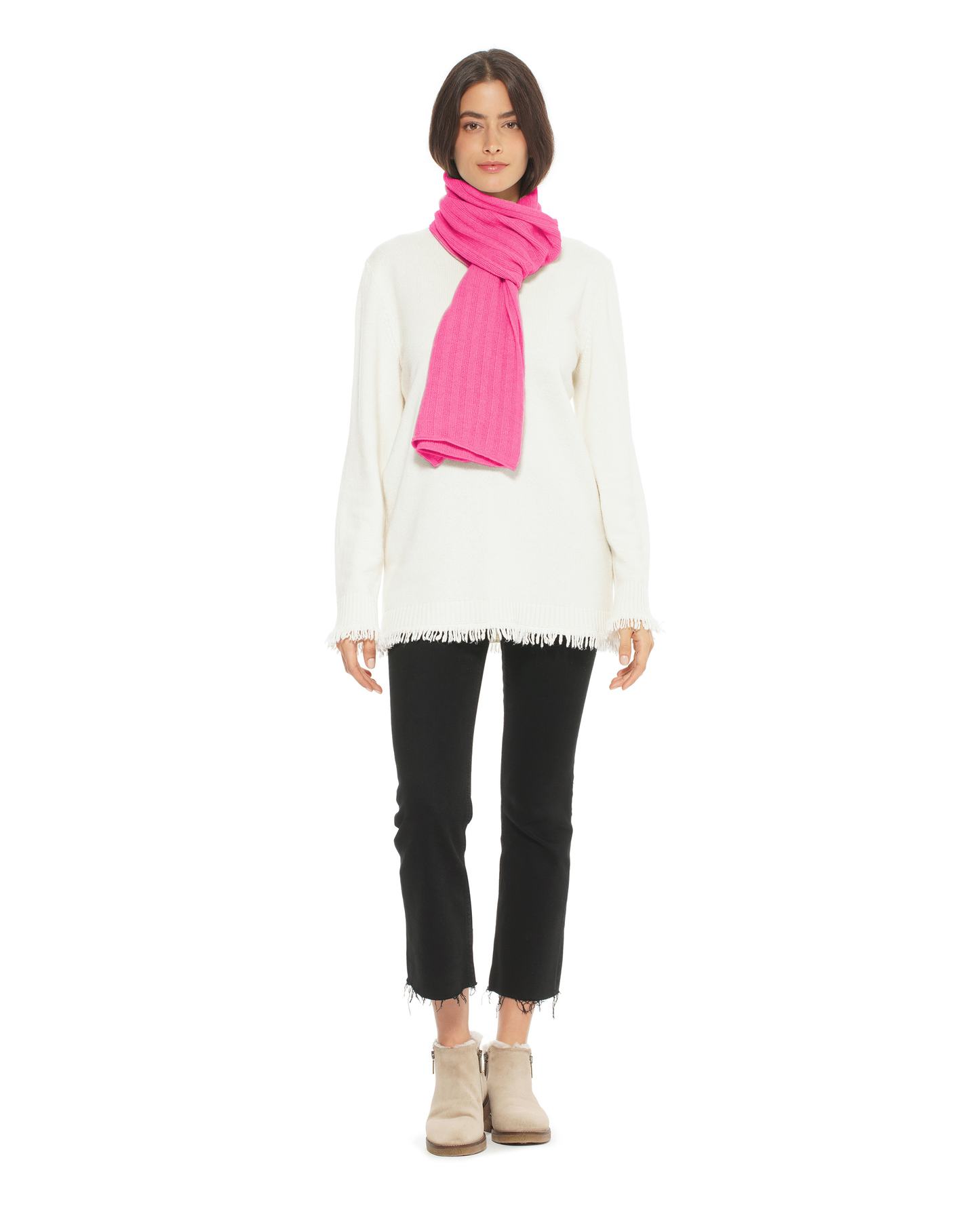 Women's Pure Cashmere Ribbed Scarf Fuchsia