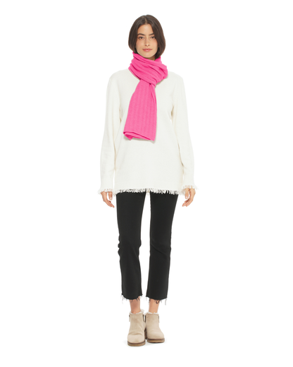 Women's Pure Cashmere Ribbed Scarf Fuchsia