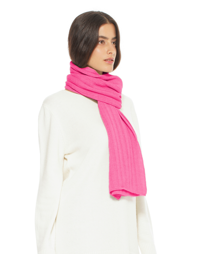Women's Pure Cashmere Ribbed Scarf Fuchsia
