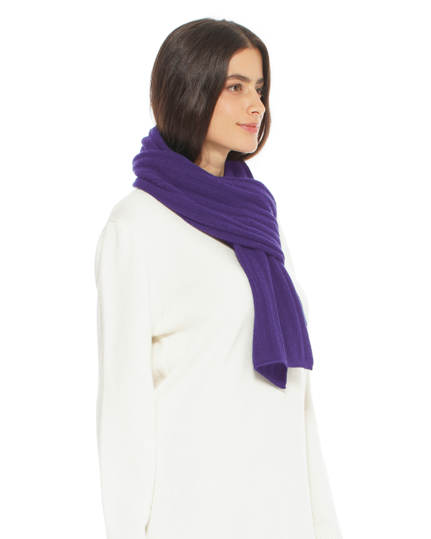 Women's Pure Cashmere Ribbed Scarf Iris Purple