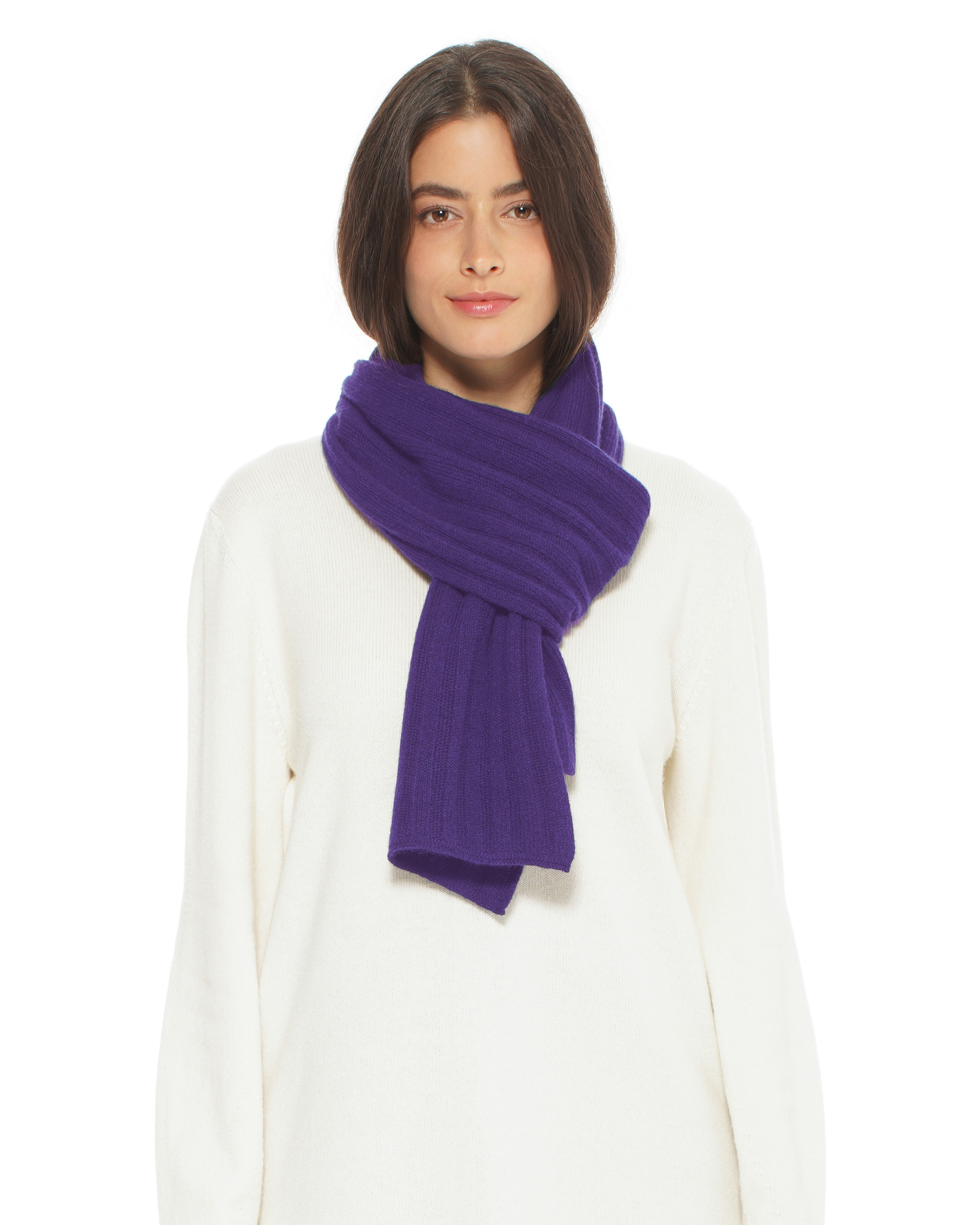 Women's Pure Cashmere Ribbed Scarf Iris Purple
