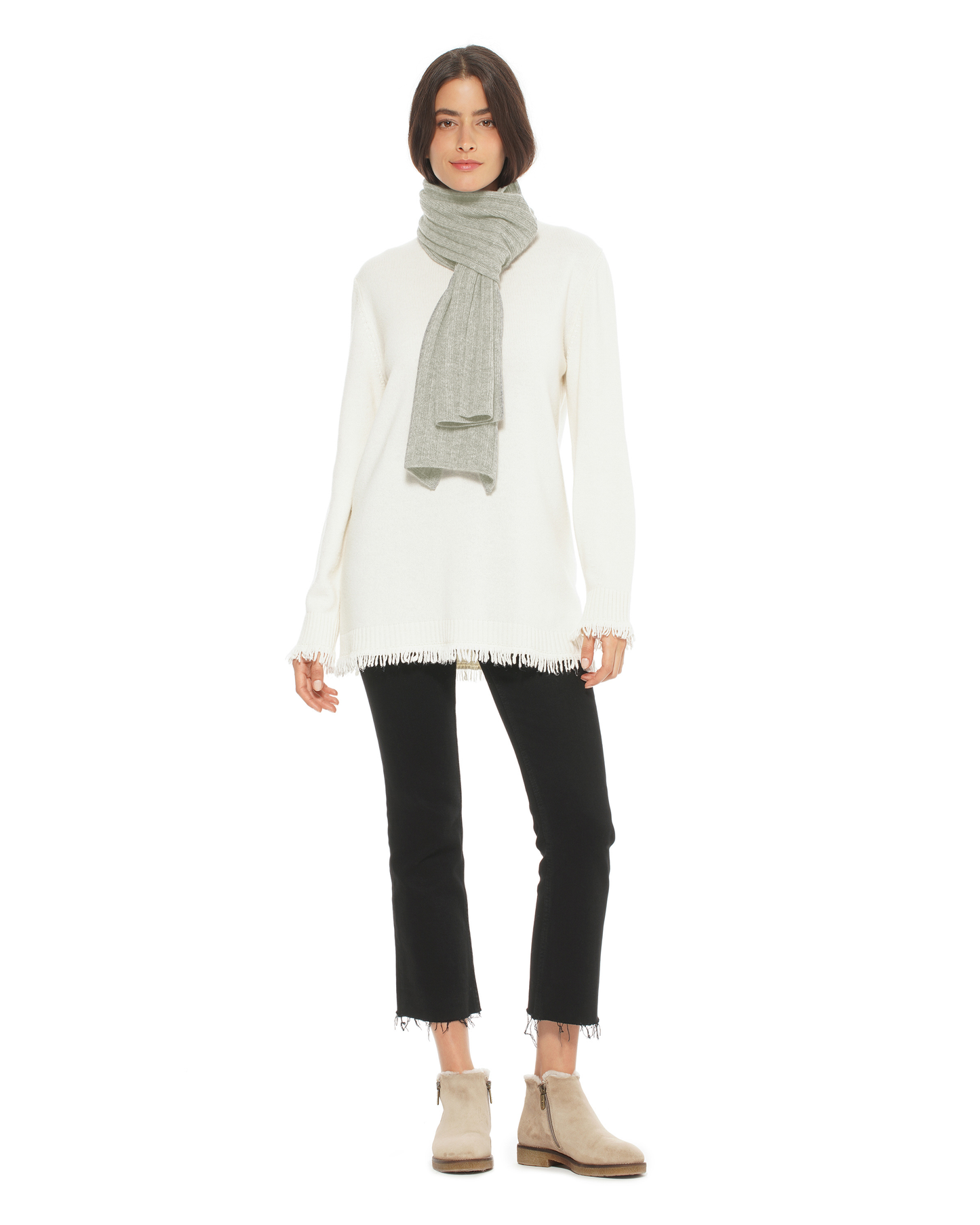 Women's Pure Cashmere Ribbed Scarf Light Gray