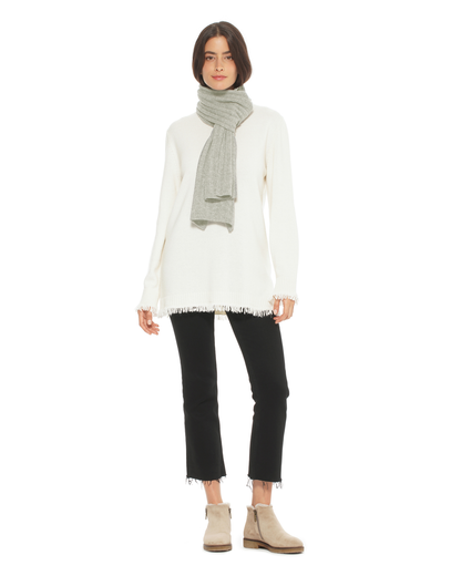 Women's Pure Cashmere Ribbed Scarf Light Gray