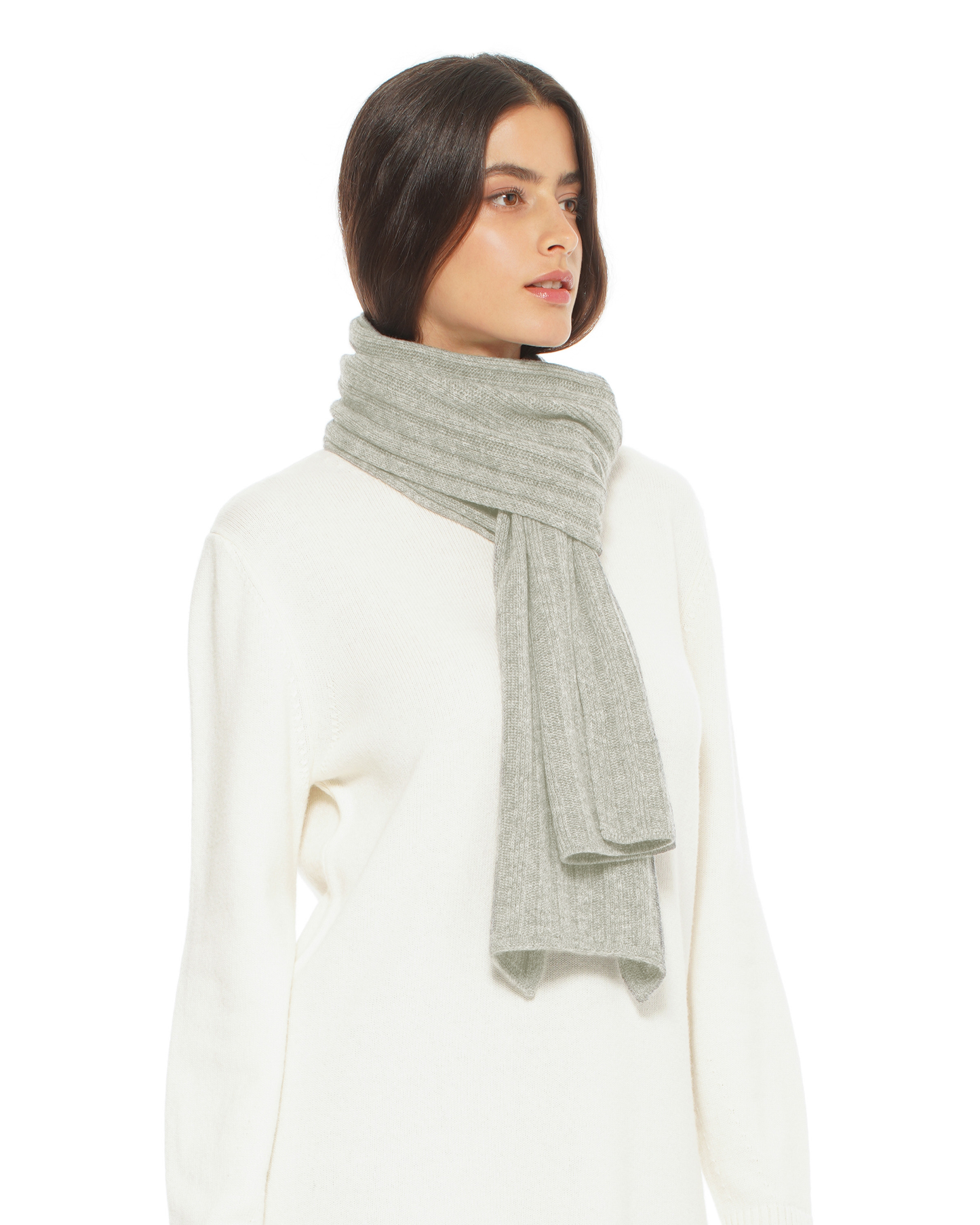 Women's Pure Cashmere Ribbed Scarf Light Gray