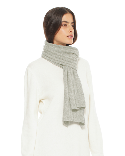 Women's Pure Cashmere Ribbed Scarf Light Gray