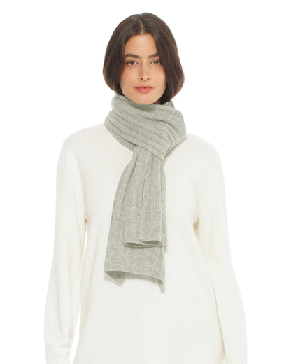 Women's Pure Cashmere Ribbed Scarf Light Gray
