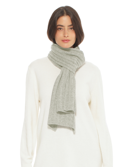 Women's Pure Cashmere Ribbed Scarf Light Gray