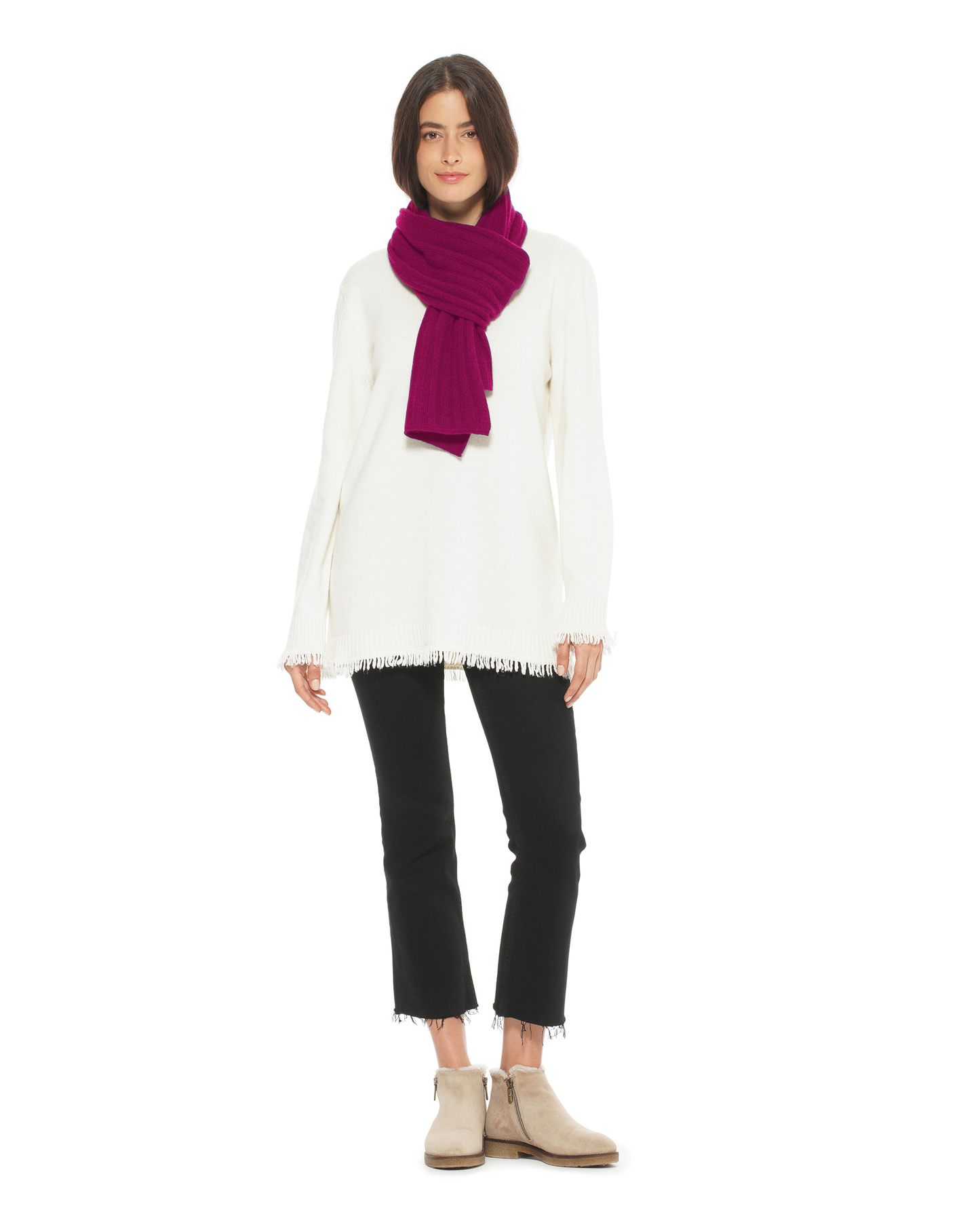Women's Pure Cashmere Ribbed Scarf Magenta