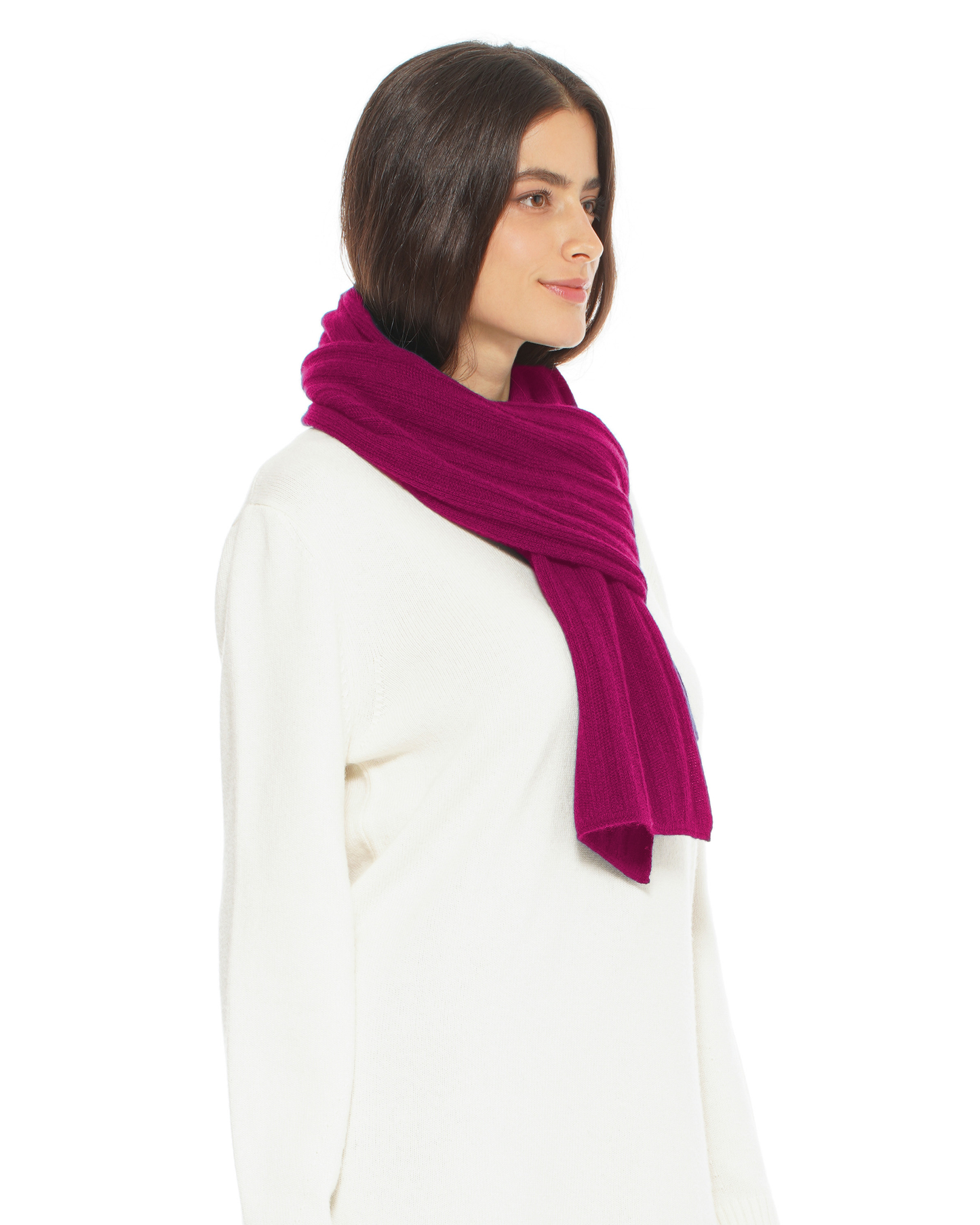 Women's Pure Cashmere Ribbed Scarf Magenta