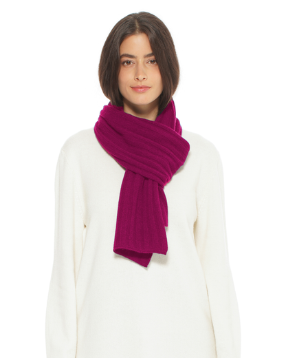 Women's Pure Cashmere Ribbed Scarf Magenta