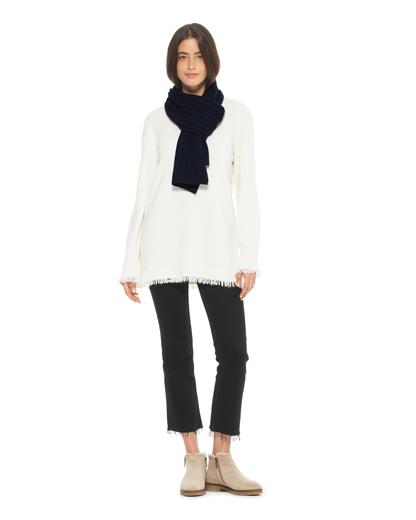 Women's Pure Cashmere Ribbed Scarf Night Blue