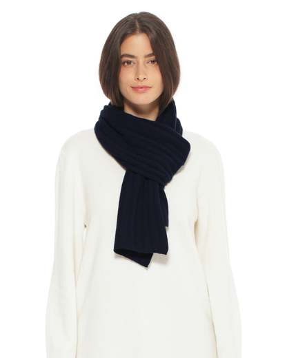 Women's Pure Cashmere Ribbed Scarf Night Blue