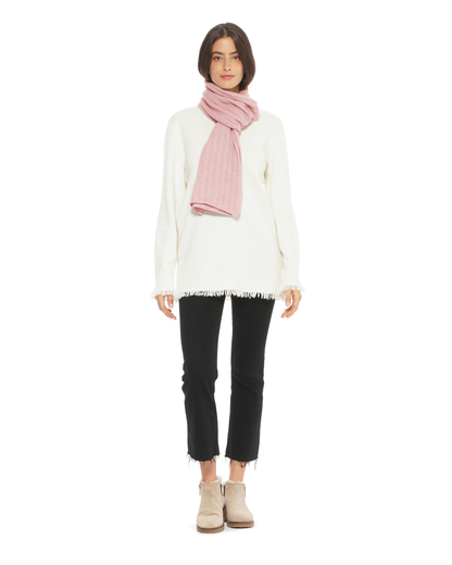 Women's Pure Cashmere Ribbed Scarf Old Rose