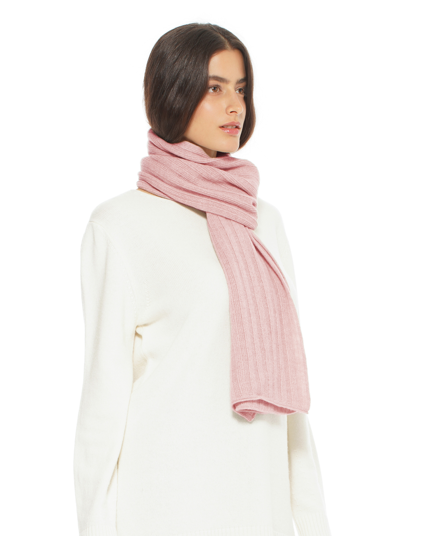 Women's Pure Cashmere Ribbed Scarf Old Rose