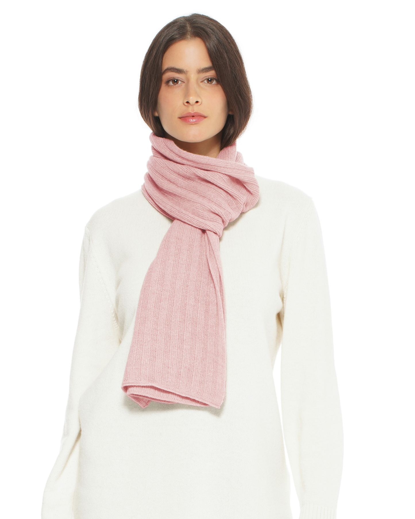 Women's Pure Cashmere Ribbed Scarf Old Rose