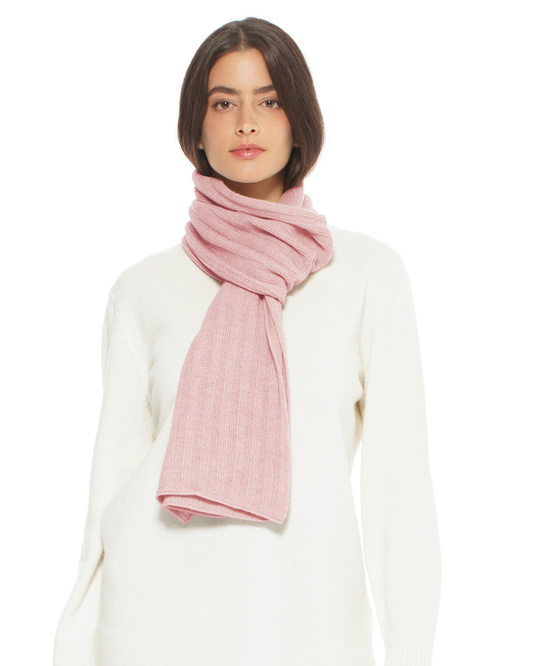 Women's Pure Cashmere Ribbed Scarf Old Rose