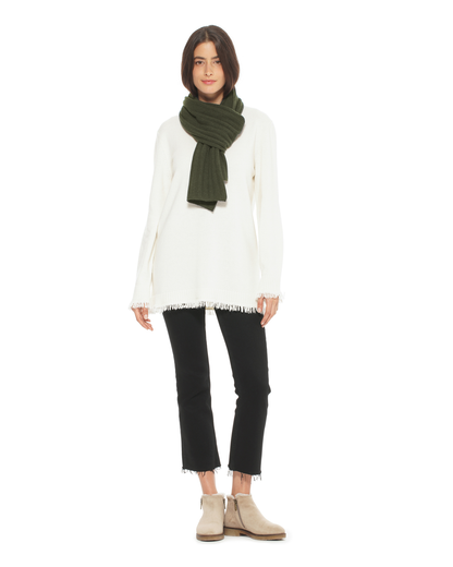 Women's Pure Cashmere Ribbed Scarf Olive Green