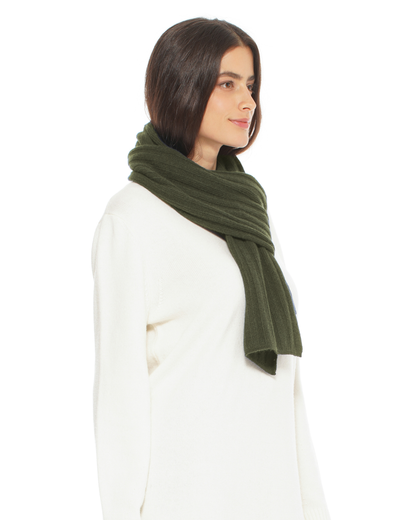 Women's Pure Cashmere Ribbed Scarf Olive Green