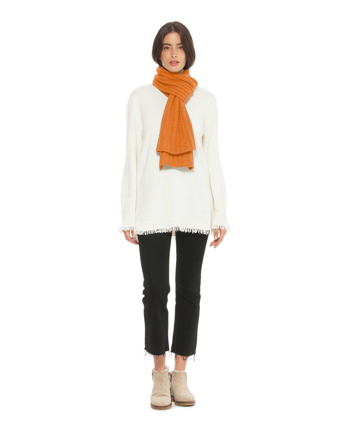 Women's Pure Cashmere Ribbed Scarf Saffron