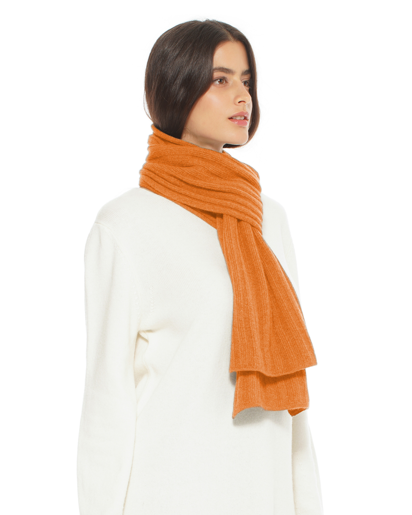 Women's Pure Cashmere Ribbed Scarf Saffron