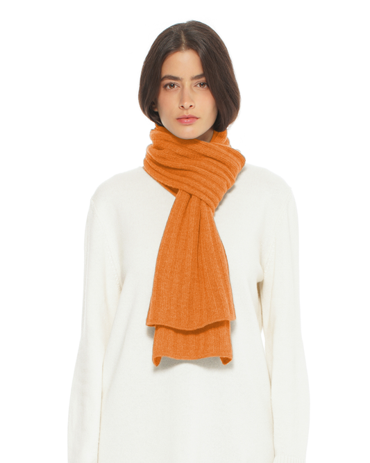 Women's Pure Cashmere Ribbed Scarf Saffron