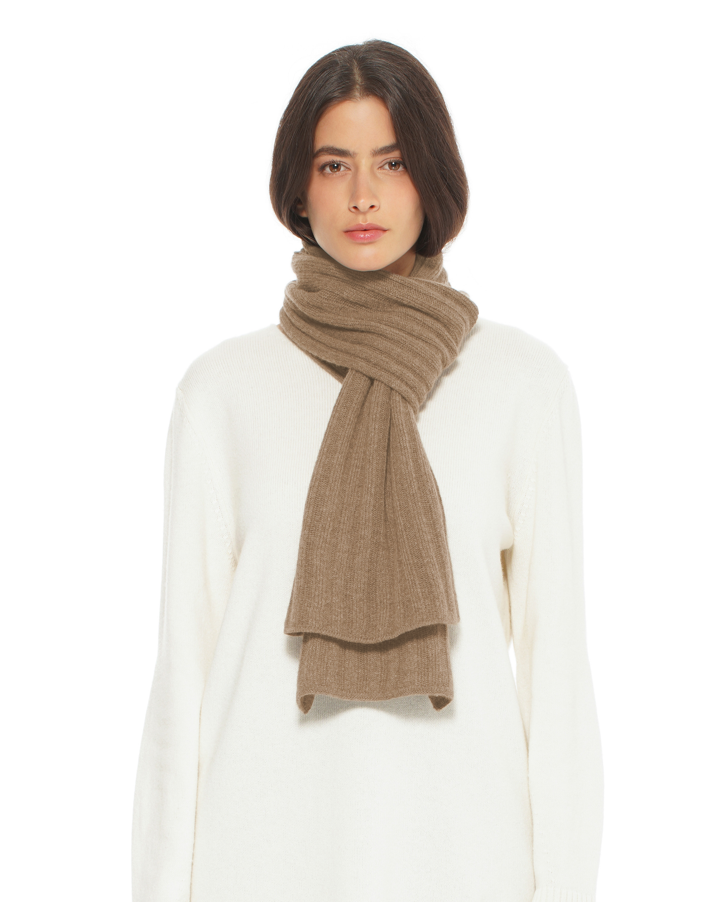 Women's Pure Cashmere Ribbed Scarf Taupe