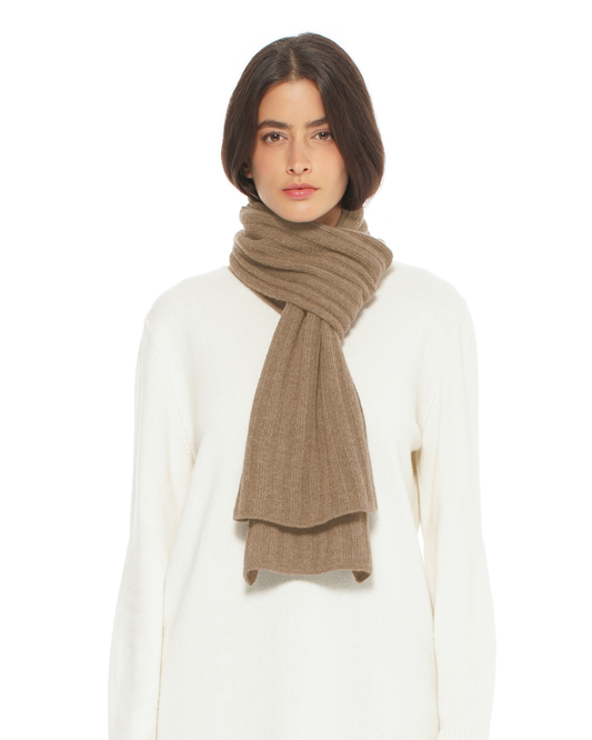 Women's Pure Cashmere Ribbed Scarf Taupe