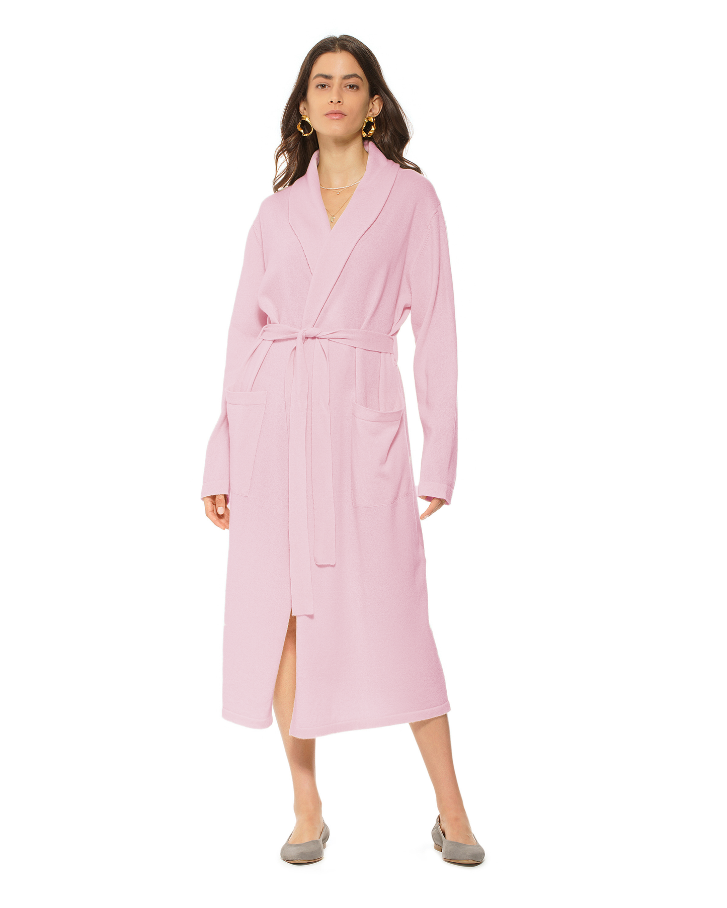 Women's Pure Cashmere Knit Robe Baby Pink