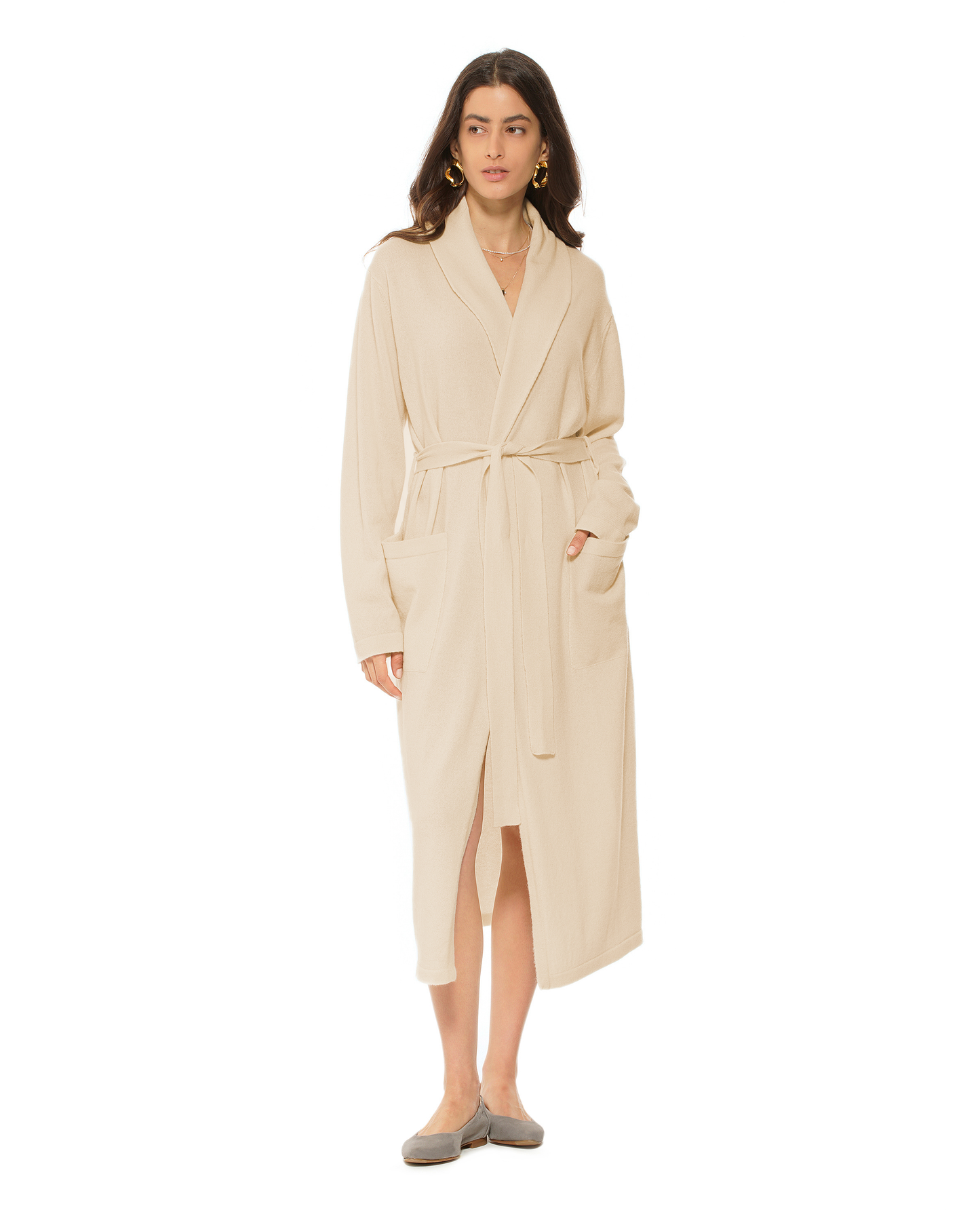 Women's Pure Cashmere Knit Robe Beige