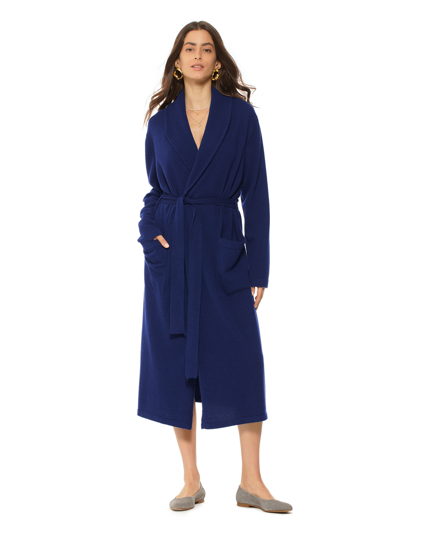 Women's Pure Cashmere Knit Robe Blue