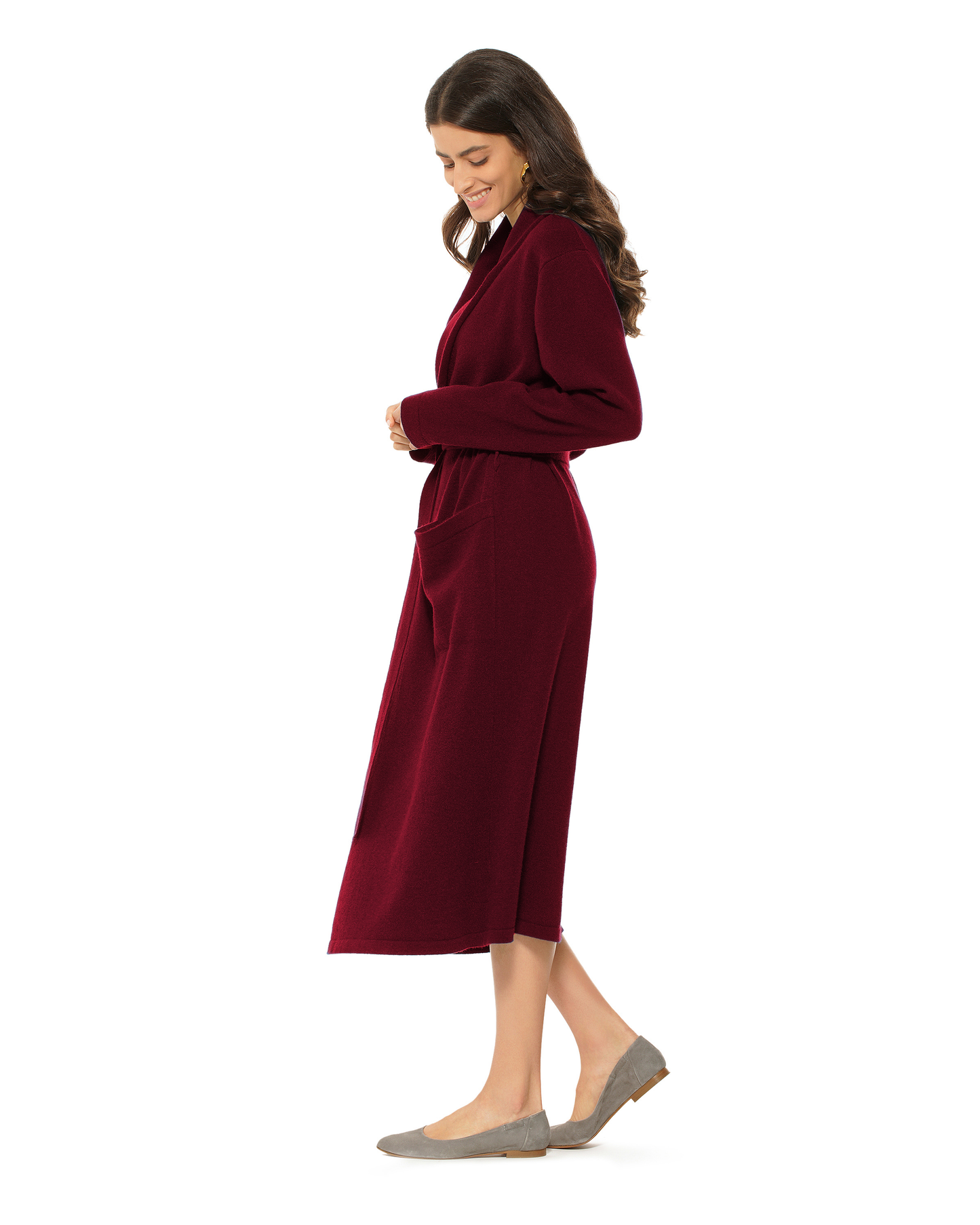 Women's Pure Cashmere Knit Robe Bordeaux
