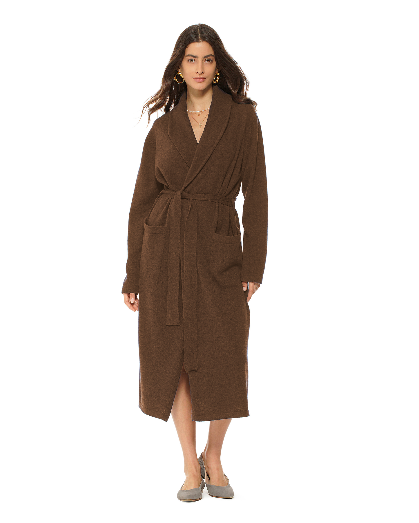 Women's Pure Cashmere Knit Robe Brown