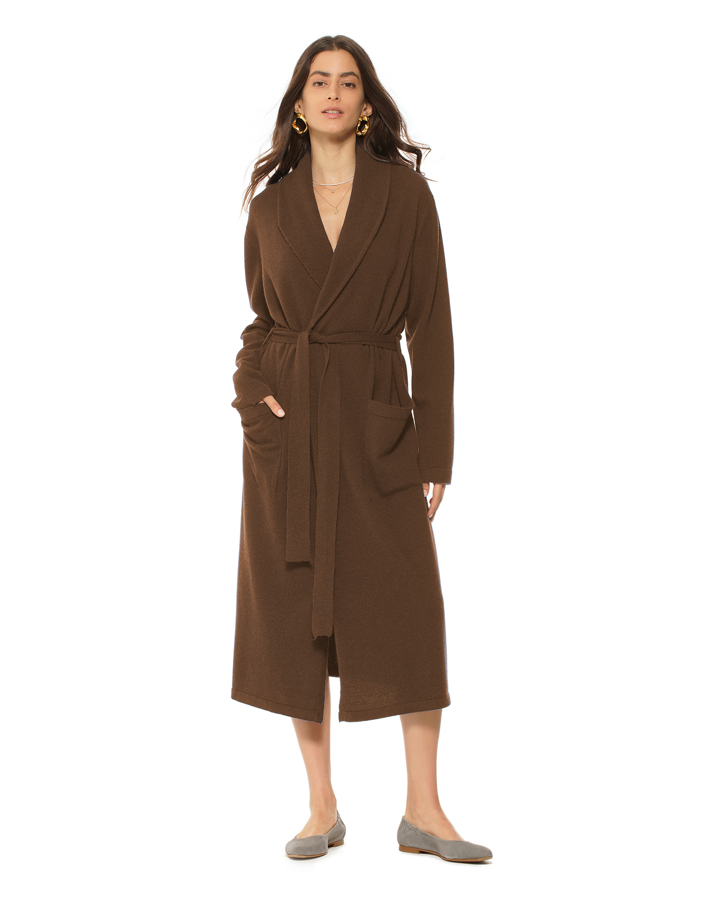 Women's Pure Cashmere Knit Robe Brown