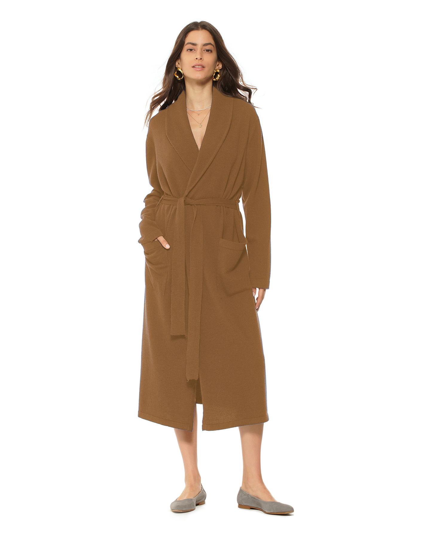 Women's Pure Cashmere Knit Robe Camel