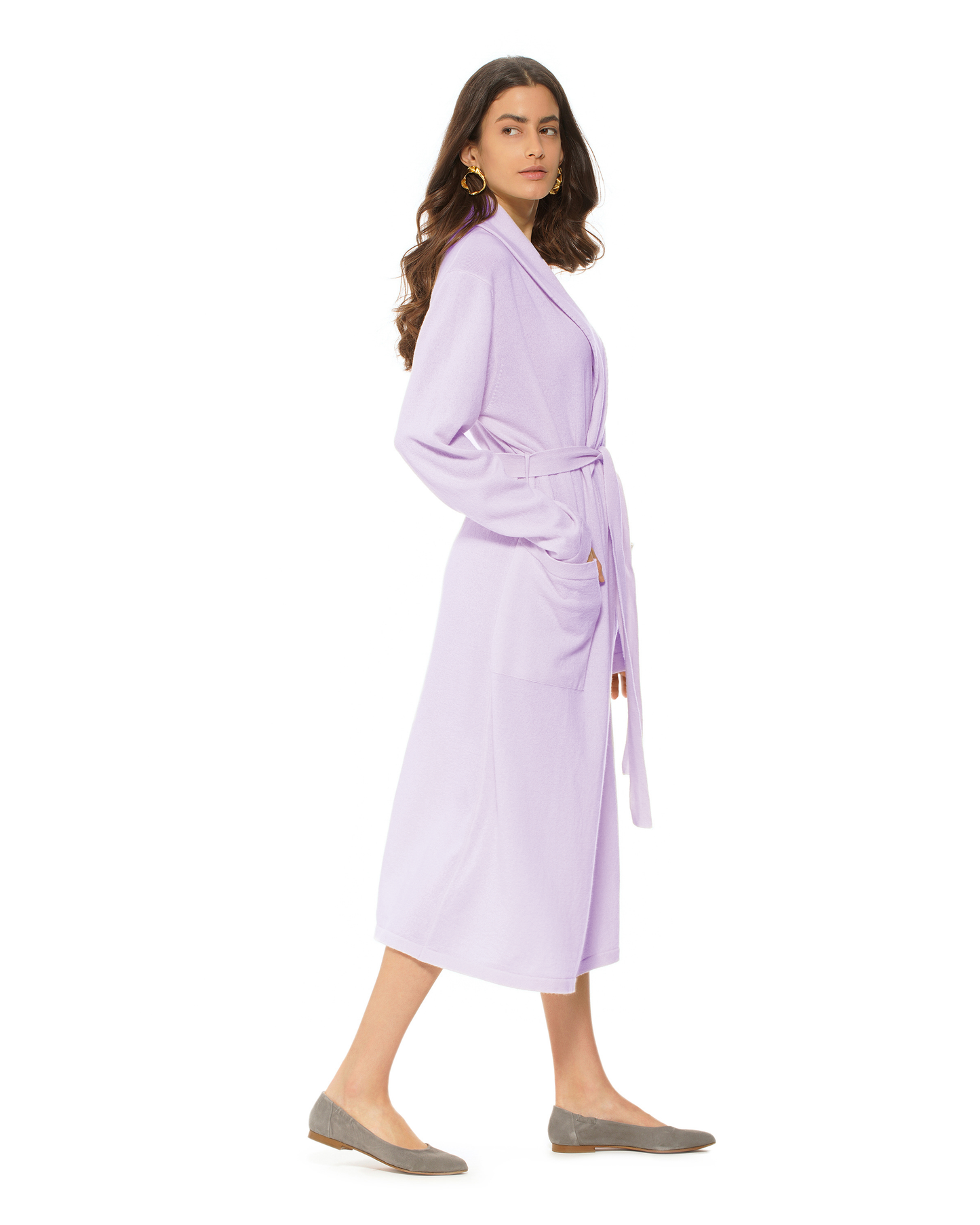 Women's Pure Cashmere Knit Robe Lilac