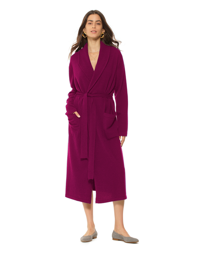 Women's Pure Cashmere Knit Robe Magenta