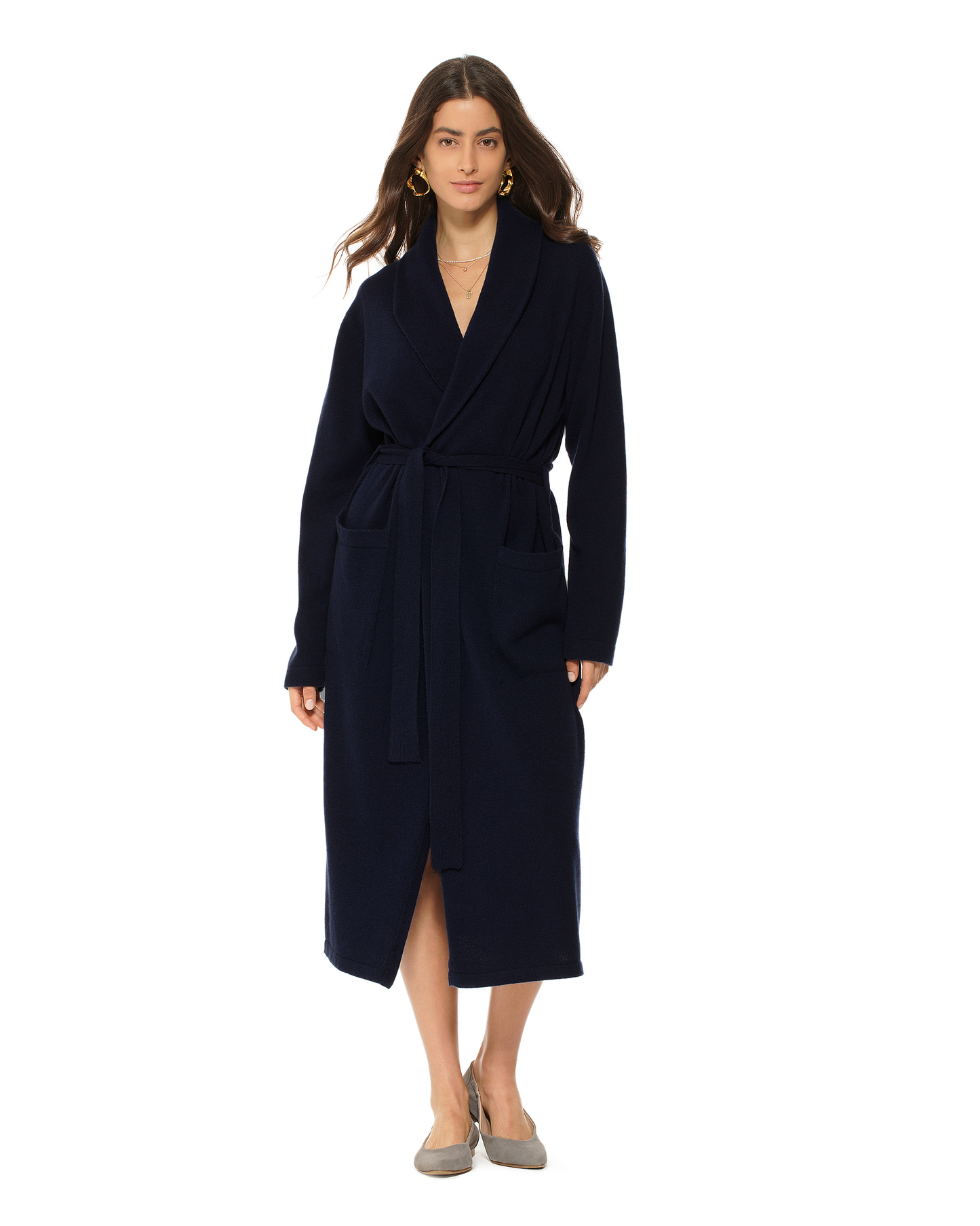 Women's Pure Cashmere Knit Robe Night Blue