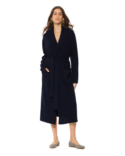 Women's Pure Cashmere Knit Robe Night Blue