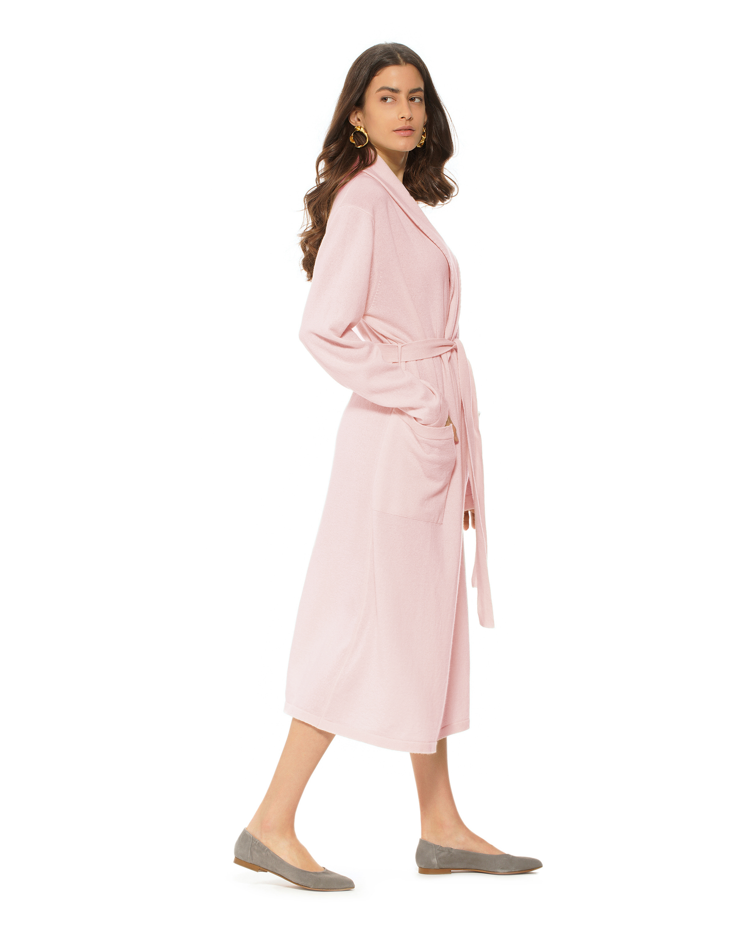 Women's Pure Cashmere Knit Robe Old Rose