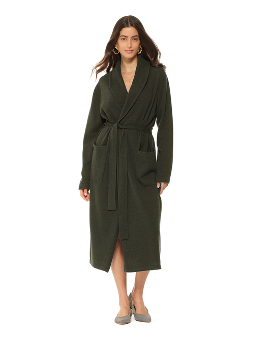 Women's Pure Cashmere Knit Robe Olive Green