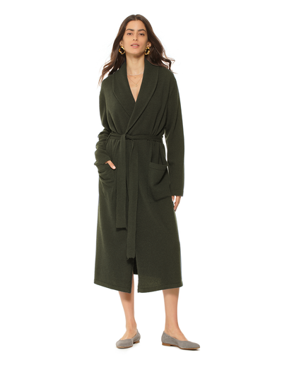Women's Pure Cashmere Knit Robe Olive Green