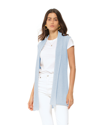 Women's Pure Cashmere Sleeveless Long Open Front Cardigan Baby Blue